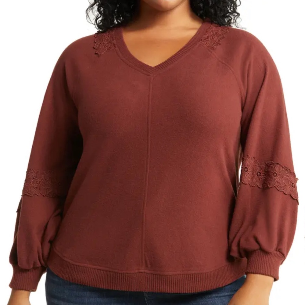 Wit & Wisdom Crochet Inset Blouson Sleeve Pullover